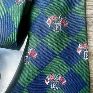 Faconnable Made in France Silk Tie Flags US Britain France Japan Preppy Academia